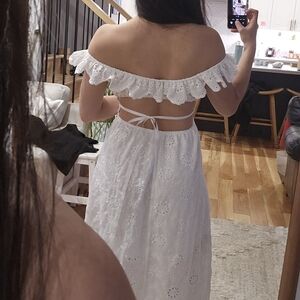 White Off-Shoulder Backless Summer Dress, Small